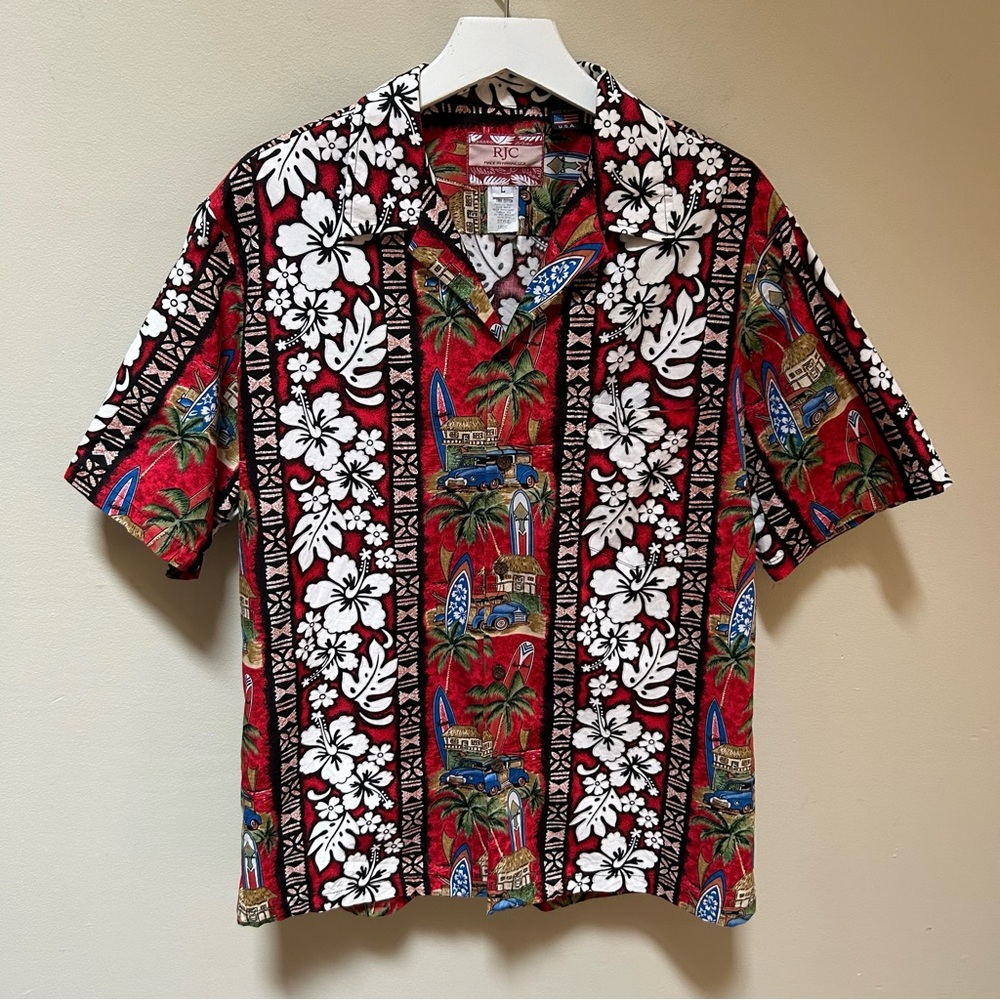 RJC ~ Men’s Large Retro Hawaiian Button Front Short Sleeve Cotton Tropical Shirt